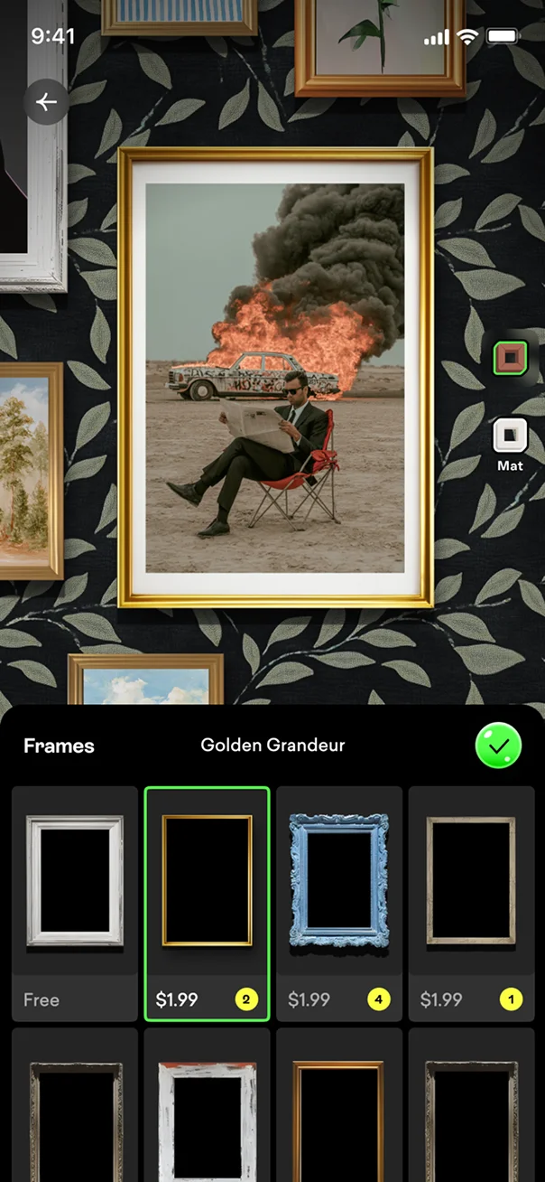 Ambie app screen: frame picker