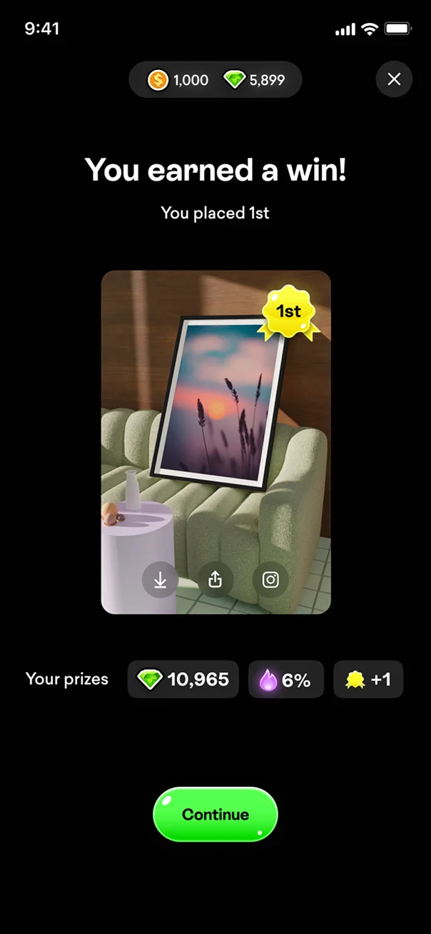 Ambie app screen: You earned a win