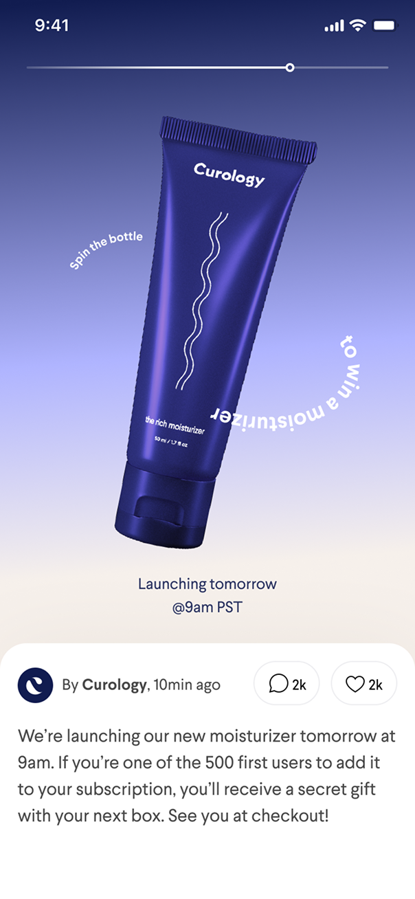 Curology app screen: new moisturizer launch