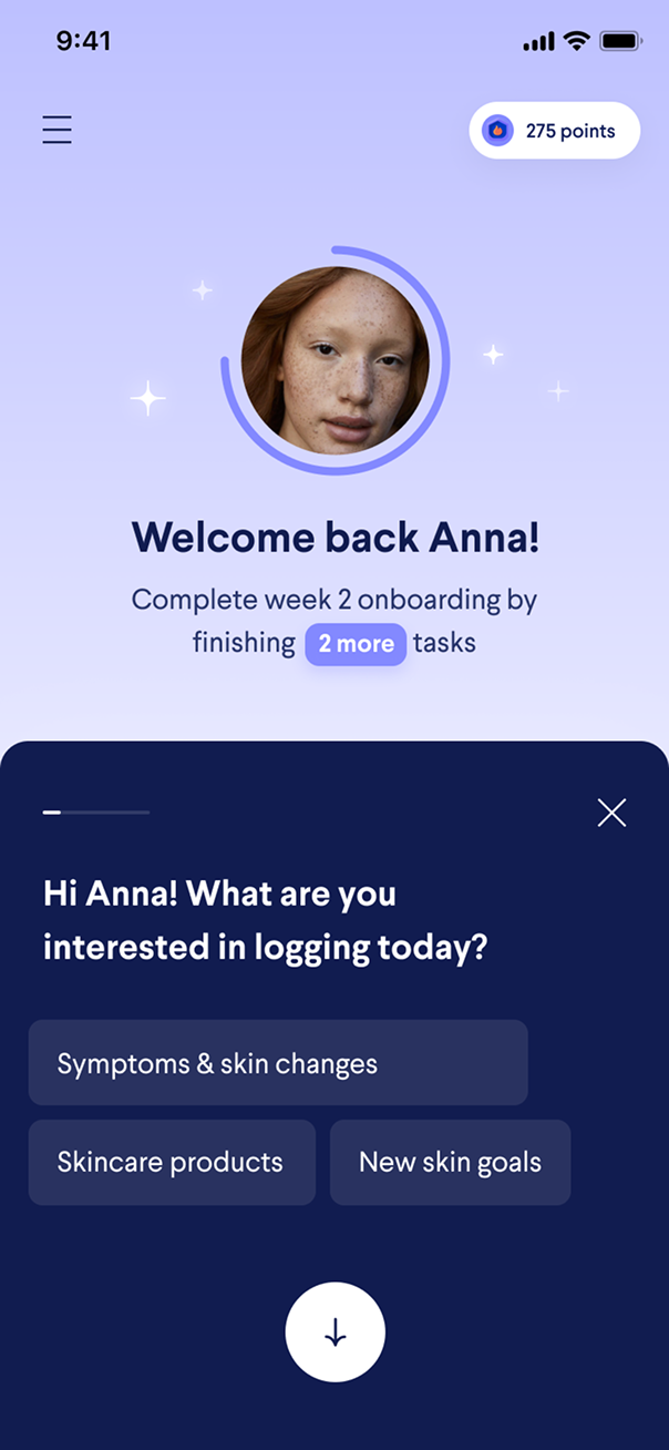 Curology app screen: logging prompt
