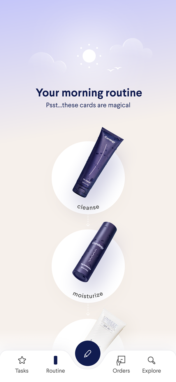 Curology app screen: morning routine