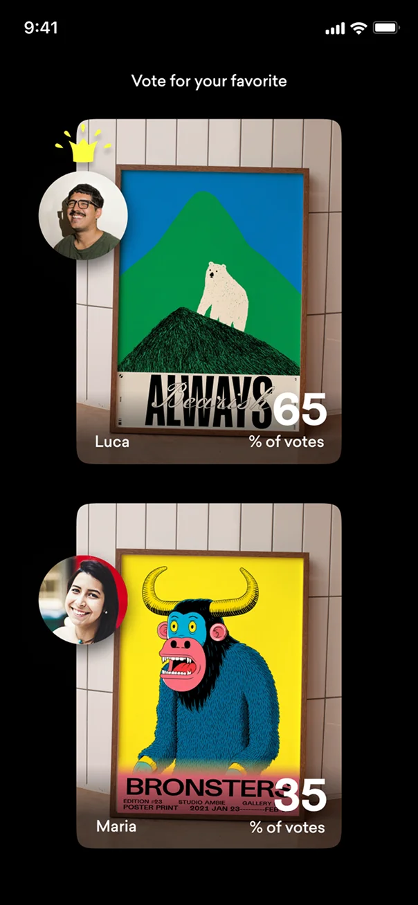 Ambie app screen: vote for your favorite