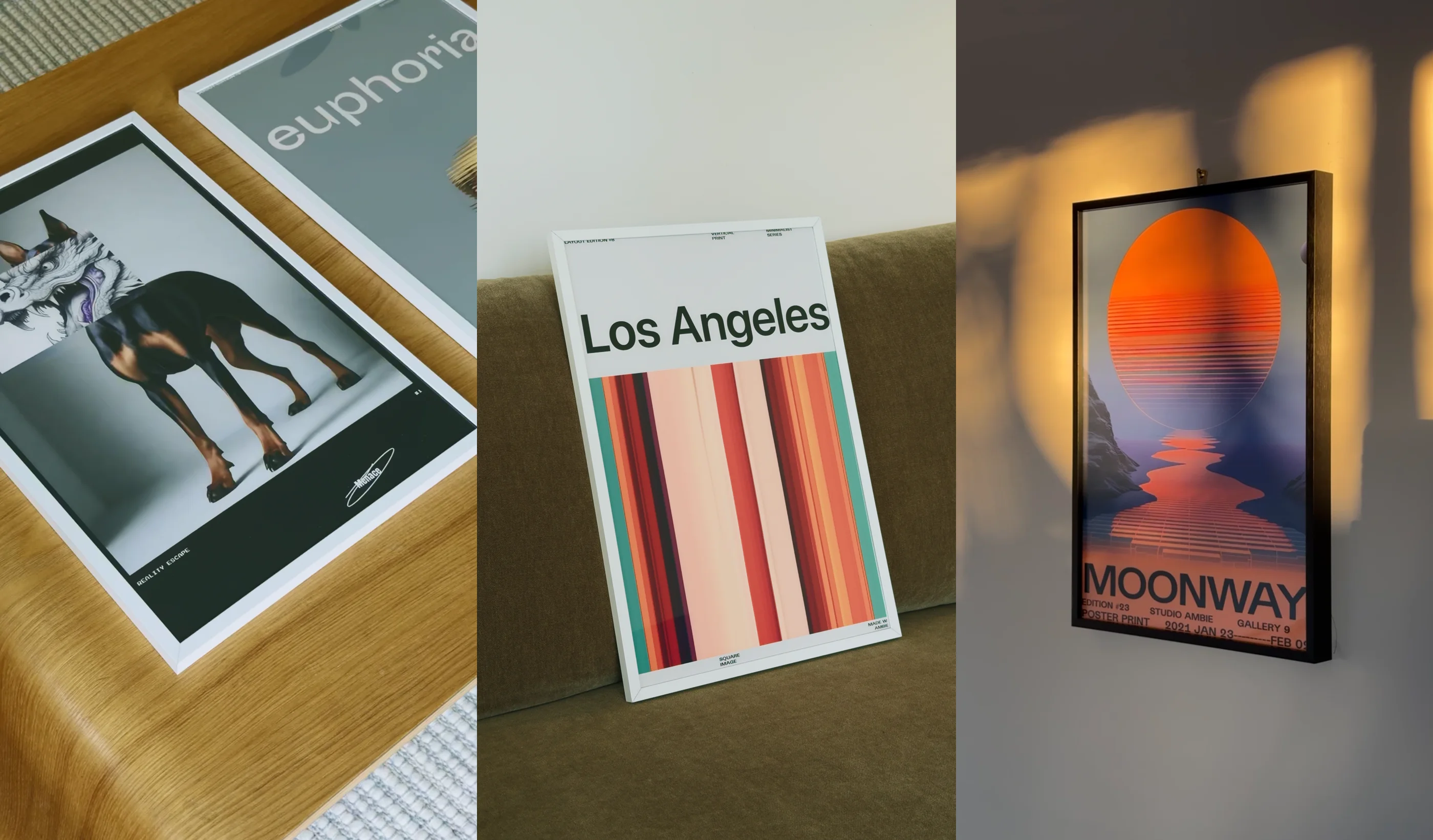 Three photographs of community artwork printed as physical posters