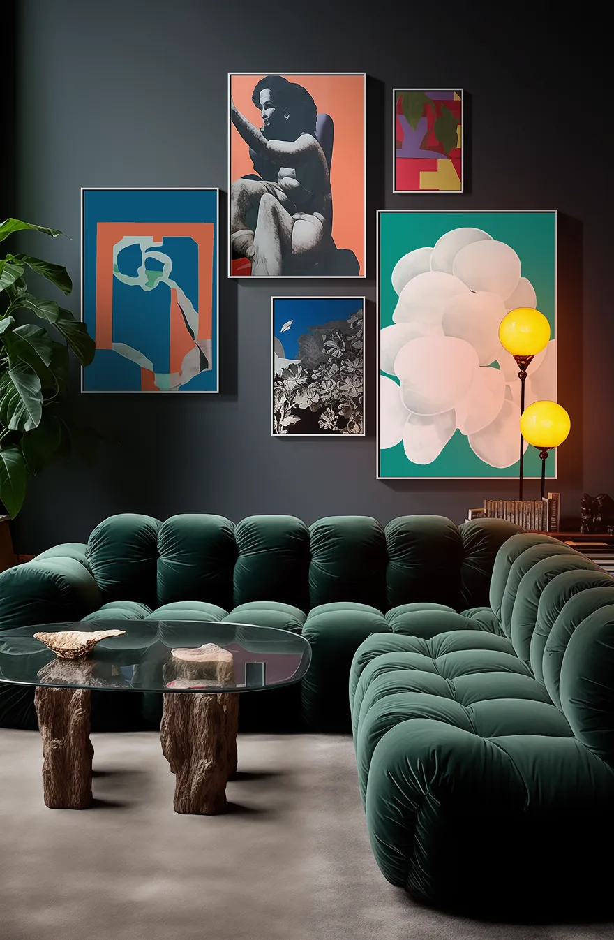 Room scene 2 with community artwork on the walls