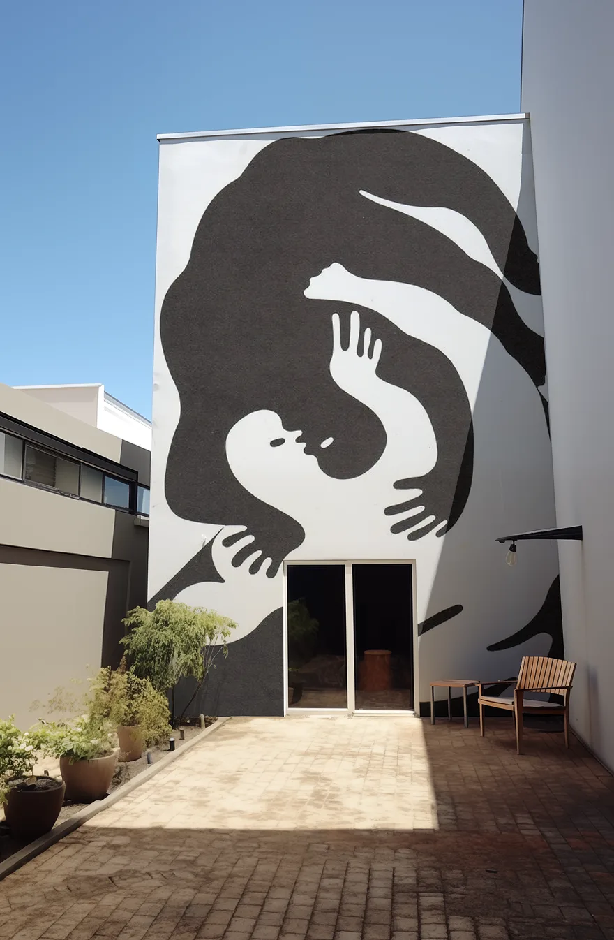 Room scene 5 with community artwork on the walls