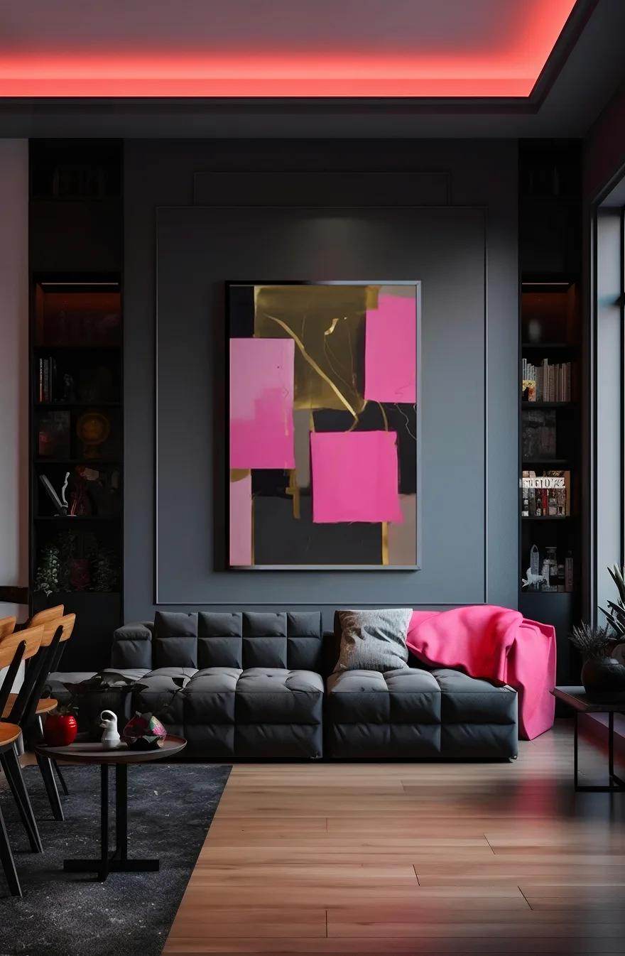 Room scene 8 with community artwork on the walls