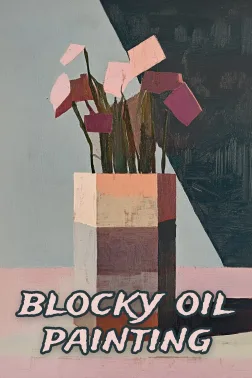 blocky oil painting art style